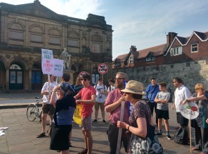 Protesters gathered outside York Art Gallery.