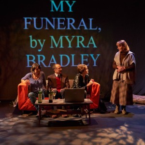 Left to Right: Sophie Buckley, John Lister, Claire Morley and Beryl Nairn in Colder Than Here, photograph by Michael J Oakes